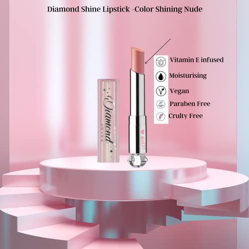 Nuest Diamond Shine Metallic Sparkle Lip Color With Vitamin E Cosmetics, Easy Application, High Pigment Full Coverage In 8 Glittery Shades, Cruelty Free, Vegan (Shining Nude) #TOP2