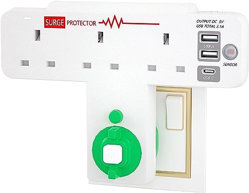 Aninbo Multi Plug Adaptor with 3 USB ports, plug extender upside down extension plug with 90 or 180 degree, with night light dusk to dawn, USB plug with surge protector for Home Office Kitchen