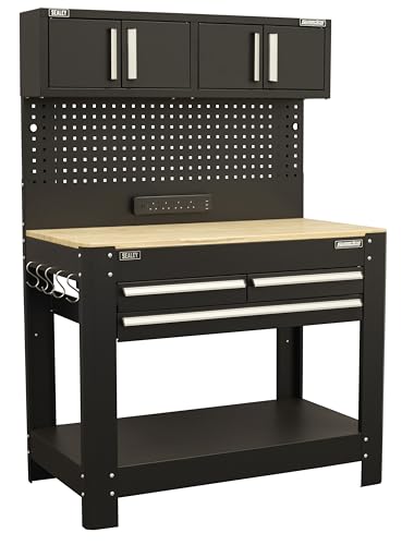 Image of Sealey Superline PRO® Workbench with Pegboard Back Panel, Power Bar & Wooden Worktop - AP12701