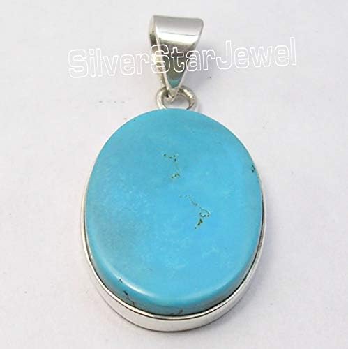 925 Solid Silver Blue & Green Turquoise Flat Pendant 1.2" Art Jewelry