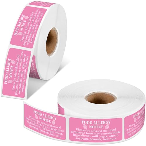Étiquettes allergie alimentaire 2,5x5,1cm autocollantes thermiques roses