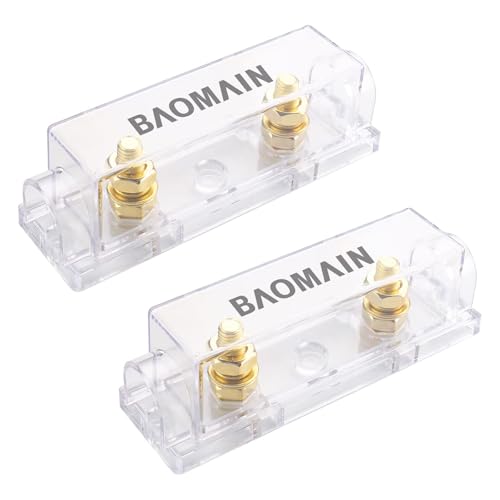 Baomain 2-Pack ANL Fuse Holder Set, Gold Plated M8 Terminals with Clear Cover, for 0/2/4 Gauge Wire, Car Audio, Inverter, Truck, Marine 12V/24V Electrical System,(Fuse Not Included)
