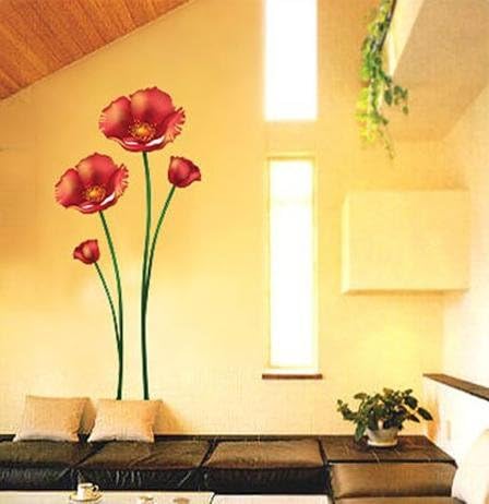 Red Poppy Home Decor Mural Wall Paper Sticker ECO-022