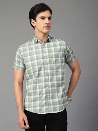 Image of Majestic Man Men's Slim Fit Premium Pure Cotton Plaid Check Half Sleeve Casual Shirt