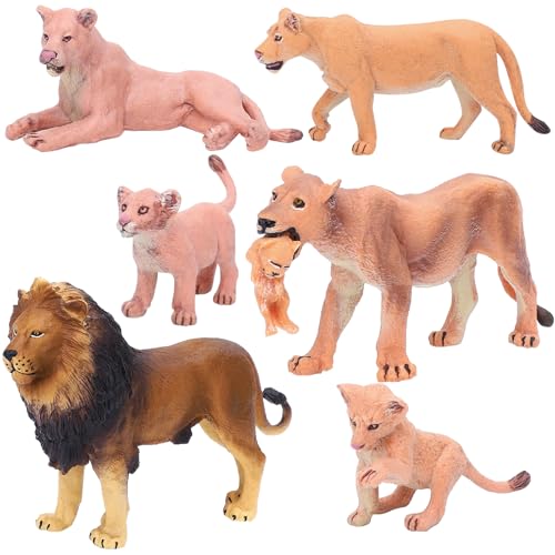 ONEST 7 Pieces Lion Figurines Animals Figures Family Set Educational Figurine Cake Toppers Christmas Birthday Gift