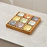 和風小皿セット 竹トレイ付き 陶器製 仕切り付き 9点セット 小鉢 醤油皿 前菜皿 盛り鉢 深型 和食器 食洗機対応 焼肉屋 寿司屋 居酒屋 家庭用 アイスクリーム ソース皿 火鍋用 (A,A)