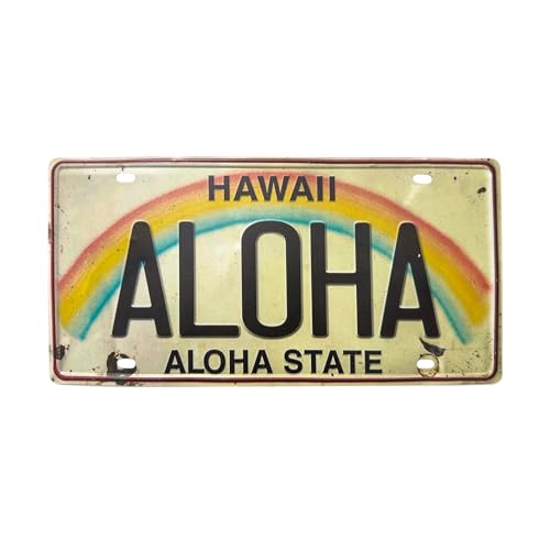 Plexoretto Plaque Métal Vintage USA - HAWAII ALOHA - 30x15 cm - Décoration Murale Rétro pour Bar, Garage, Cuisine, Salon - Reproduction Plaque Immatriculation Américaine (Arc-en-ciel)