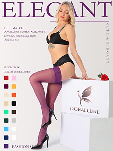 Image of DORALLURE Thigh High Stockings Silicone Lace Top Stay Up Silky Semi Sheer Pantyhose for Women Hold Up Nylon