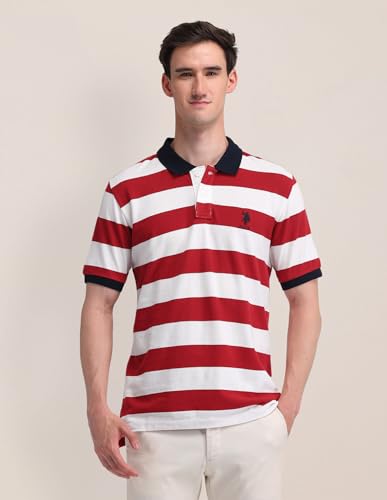 Image of U.S. Polo ASSN. Striped Slim Fit Polo T Shirts for Men - 100% Cotton, Half Sleeves Mens Tshirt