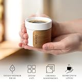 MIAMIO – Zestaw filiżanek do espresso 4 szt. (100 ml) Filiżanki do herbaty w stylu japońskim z ceramiki/Filiżanki bez uchwytu z demontowanym drewnianym mankietem (Biały)