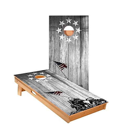 Skip's Garage Raise The Flag Cornhole Boards - Includes (2) Boards (Resin Bags) + (1) Carry Case, (2) Hole Lights & (2) Edge Lights