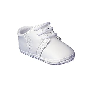 Baby Boys All White Genuine Leather Saddle Oxford Crib Shoe with Perforations