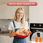 LIFERUN 6qt Enameled Cast Iron Dutch Oven for Sourdough Bread Baking, Non-Stick Dome-Shaped Bread Oven Pot with Lid, Silicone Handles and Scraper, Red - Image 3