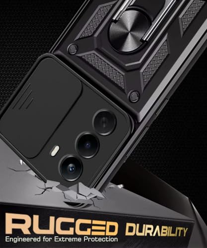 Image of WOW IMAGINE Tough Armor Bumper Mobile Back Case for 1+ OnePlus Nord CE 6 Lite 5G | Sliding Camera Cover | Shock Proof 360 Protection | Hybrid PC + TPU | Ring Holder with Kickstand - Black