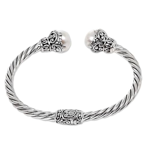 NOVICA Artisan Handmade Cultured Freshwater Pearl Cuff Bracelet .925 Sterling Silver from Indonesia 'Sterling Rope'4