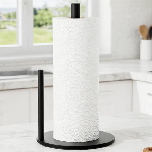 Schwarz KüChenrollenhalter Arbeitsplatte Papierrollenhalter Stehend KüChenrollen Halter, Premium-Edelstahl KüChenpapierhalter FüR Zuhause Mit Gewichteter Basis, KüChe KüChenrollen Organisieren