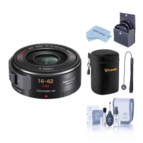 Panasonic LUMIX G X Vario PZ 14-42mm f/3.5-5.6 Aspherical Lens for Micro Four Thirds, Black, Bundle with 37mm Filter Kit, Lens Case, Cleaning Kit, Lens Cap Tether and Cleaning Cloth