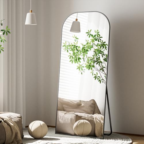 Image of Koonmi Mirror, 71x26 inch Full Length with Stand, Black, Rounded Top, Floor Mount, Aluminum Frame, for Bedroom, Living Room