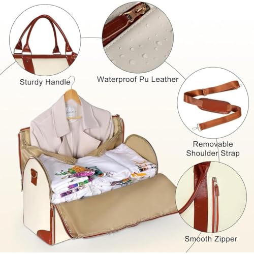 Image of Luxury 2-in-1 Leather Garment Bag for Travel | Convertible Hanging Foldable Suitcase & Duffle Bag | Large Travel Bag with Shoe Compartment