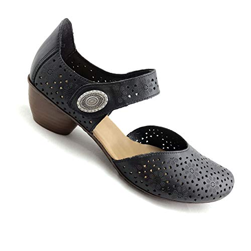 Image of Rieker 46778 Sina Women's Heels - Sling-Backs, Leather Upper, Hand-Woven Design, Anti-Stress Comfort, Flexible Sole, Secure Fit, and Timeless Everyday Style