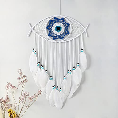 Dremisland Aojo Atrapasueños Tejido a Mano macramé Blanco atrapasueños Mal de Ojo Colgante de Pared Decoración del Hogar Ornamento Bendición Festival Regalo