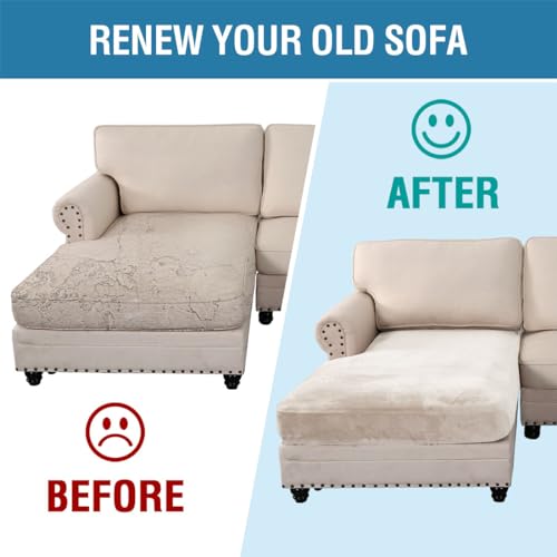 H.Versailtex PART-HVYHSEATCUSHIONGF-IVORY-N Velvet Stretch Individual Chaise Cover Sectional Couch Covers thumb #7