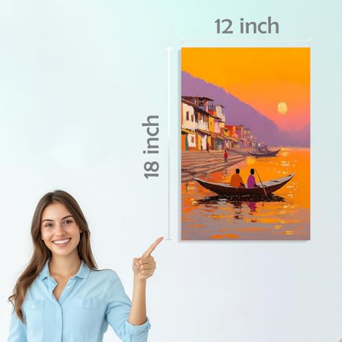Image of SiddArtify Sunset Cityscape Wall Art Poster Print Set - Impressionist Boat & Building Decor for Living Room Bedroom Office - 12x18 inch Board Pack of 6
