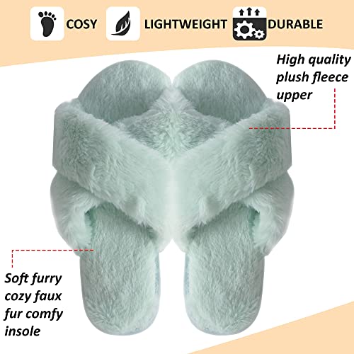 Fuzzy Cross Band Open Toed Slippers for Womens Furry Home Slippers Fluffy Slip on House Shoes Indoor Outdoor Slippers3
