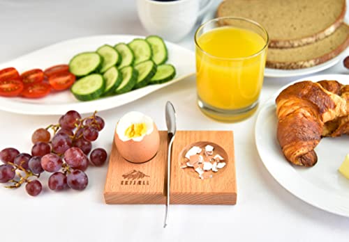 EKFJAELL Premium Eierbecher Holz (Buche) im 2er Set ca. 11,5 x 7,5 x 1,5 cm - 3in1 Eier-, Schalen- & Löffelhalter, antibakteriell & Sonnenblumenöl-behandelt, Eierhalter (2 Stück) – Bild 3