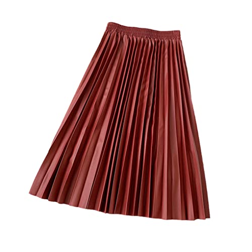 Jupe mi-longue pour le bureau en simili bordeaux plissé taille haute