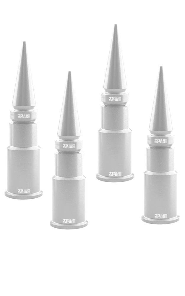 4 pc White Spike Tire Air Valve Stem CAPS Cover in Heavy Gauge CNC Machined Billet Aluminum Short Compatible with Passenger Cars Autos Automobiles
