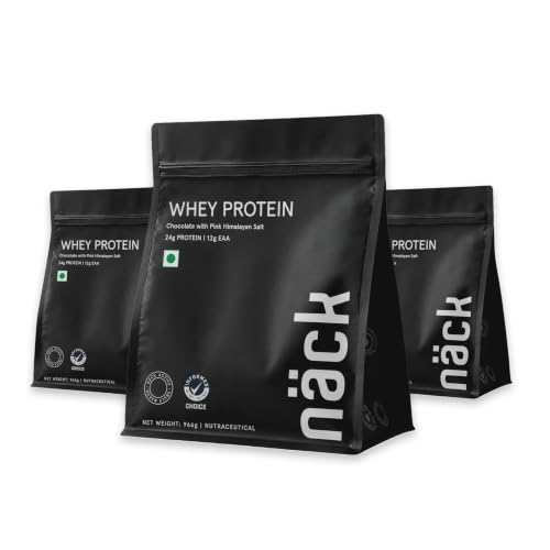 Image of Nack Whey Protein Chocolate 966G | Whey Isolate & Concentrate Blend I Sourced From Europe | 24.2G Protein | 12.07G Eaa | Developed By Sport Nutritionists | Informed Choice Certified | Chocolate With Pink Himalayan Salt | Pack of 3