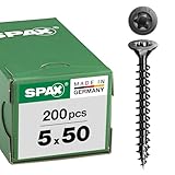 Spax Tornillo universal, cabeza avellanada, negro, T-STAR Plus, rosca completa (5 x 50 mm, 200 unidades)