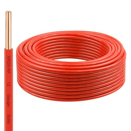 Image of THHN Wire 75 FT, Single Bare Copper Conductor, 12AWG Red Electrical Wire, Solid Building Wire 600V Nylon Sheath Cable for Indoor /Outdoor Applications