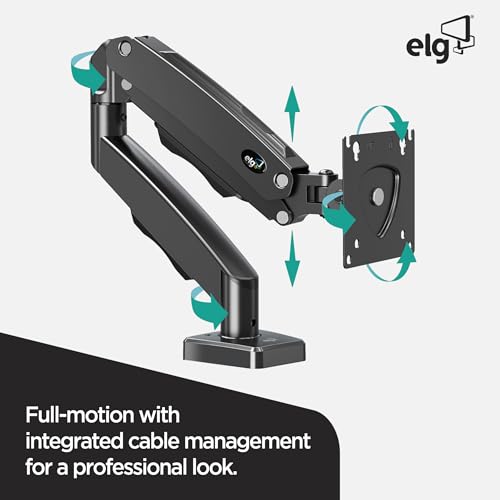 Image of ELG F80N-Single Monitor Desk Mount, 360 Degree,Adjustable Gas Spring Monitor Arm Support 17Inch-35 Inch Screen, Computer Monitors Stand with Clamp /Grommet Mounting Base, VESA Mounts Fit,2Kg-9Kg,Black