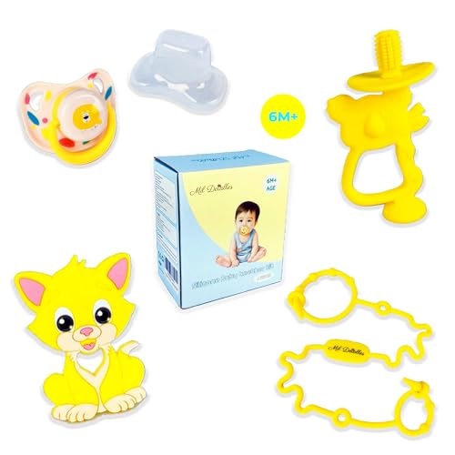 Pack 4 en 1: chupete mordedor, cepillo dental bebé de silicona y cadena chupete | mordedor encías bebé | chupete silicona 0–6 meses | mordedor | Regalo Ideal Pack 4 en 1: chupete mordedor, cepillo dental bebé de silicona y cadena chupete | mordedor encías bebé | chupete silicona 0–6 meses | mordedor | Regalo Ideal