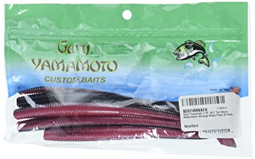 YAMAMOTO 7.75\" Kut Tail Worm - Realistic Easy-to-Use Soft Plastic Fishing Lure Baits - 5 Pack, Watermelon Pepper