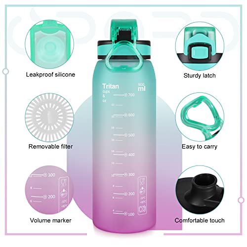 Opard 30Oz Sports Water Bottle With Leak Proof Flip Top Lid Bpa Free Tritan Reusable Plastic For Gym And Outdoor #TOP2