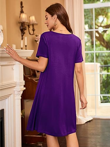 Image of Women's Summer Dresses 2026 Casual T Shirt Dress Short Sleeve Loose Flowy Sundress Swing Tunic Dress with Pockets Purple