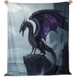 Kuscheldecke 130 x 150 cm Flauschig Couch Überwurf Decke Fleecedecke Tagesdecke Kuschelige Weiche, Cartoon-Fantasie-Drache Muster Decke Frühling Sommer Herbst Winter Vier Jahreszeiten, Grau