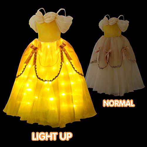 Uporpor Light Up Princess Belle Costume Girls Kids Toddler Beauty And The Beast Dress Outfit Cosplay Halloween Christmas Carnival Party Birthday Belle Vestido De Princesa Para Ninas Yellow, 10-11 Year #TOP2