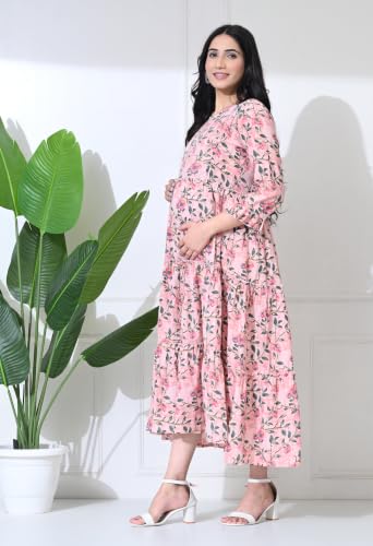 Image of Amazon Brand - Tavasya Women Long Maternity Kurta | Feeding Kurti | Comfort Maxi Dress