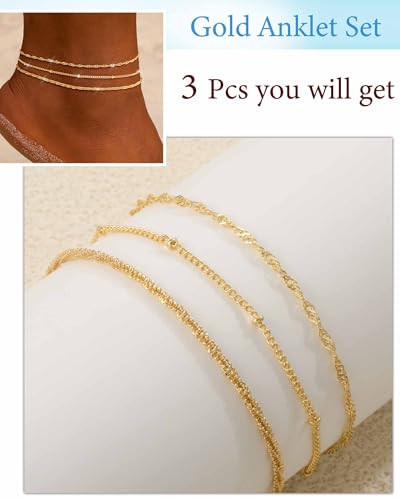 Image of ZHESHY Gold Silver Ankle Bracelets for Women 14K Gold Plated Anklets for Women Waterproof Cuban Link Heart Chain Anklets Set Non Tarnish Dainty Layered Anklet Bracelets for Women Summer Beach Jewelry