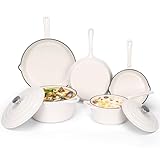 QuliMetal Enameled Cast Iron Cookware Set, 5 Pcs Pots and Pans with Lid, Skillet, Frying Pan, Saucepan & Dutch Oven for All Stovetops, PFA Free - Ideal for Sourdough Bread Baking