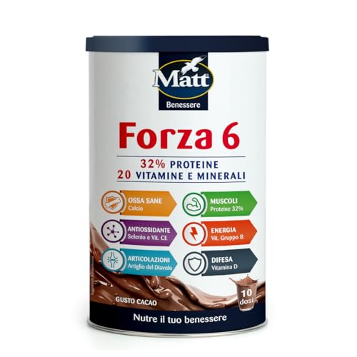 Matt, Forza 6 Advance, Integratore Alimentare in Polvere a Base di Proteine e 20 Vitamine e Minerali, Contribuisce alla Crescita della Massa Muscolare, 280g