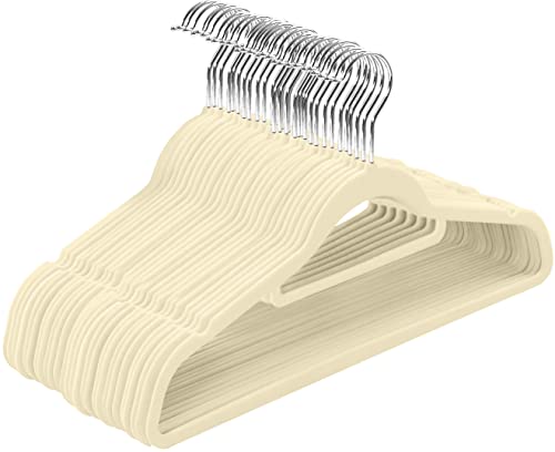 Utopia Home Premium Velvet Hangers 50 Pack - Non-Slip Clothes Hanger with Tie Bar - Ivory Hangers with 360 Degree Rotatable Hook - Heavy Duty Coat Hanger
