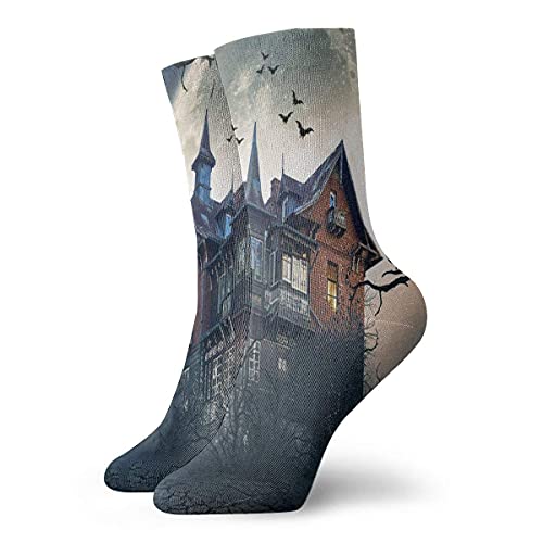 JL85hao Calcetines deportivos Casa encantada con atmósfera de terror oscuro Novedad Calcetines divertidos para hombres y mujeres Unisex