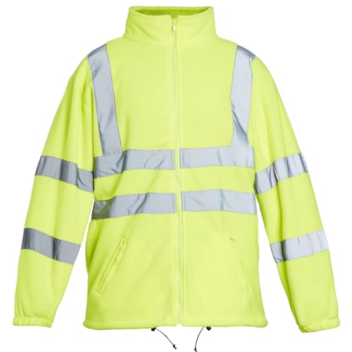 Cloth Garage Hi Vis Viz Visibility Fleece Jacket with Zip Fastening Safety Work Mens Warm Top Mens Hi Vis Fleece Jacket, High Visibility Full Zip Long Sleeve Sweatshirt Warm Workwear