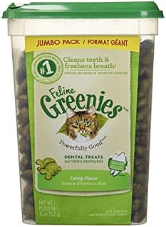 FELINE GREENIES Natural Dental Care Cat Treats Catnip Flavor, 11 oz. Tub