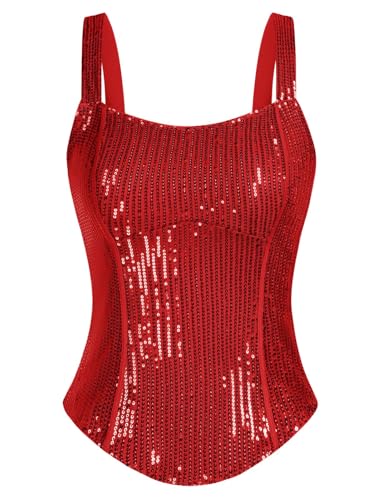 GRACE KARIN Sequin Tank Tops for Women Bustier Corset Top Sparkle Sexy Slim Camisole Sleeveless Party